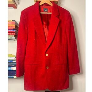 Vintage Lizwear red/multicolor wool blazer with gold buttons Size 6